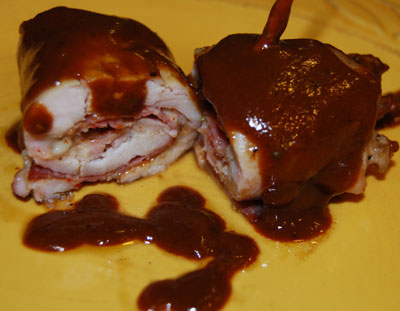 Mole BBQ Sauce on Barbecued Chicken Saltimboca
